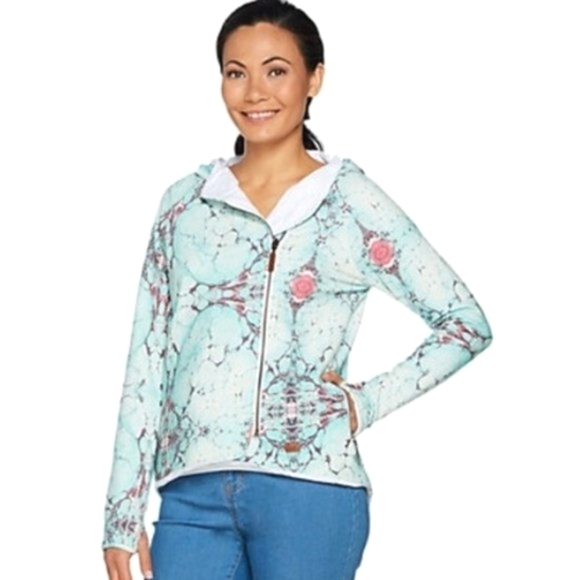 Peace Love World Reversible Zip Front Hooded Jacket XS Mineral print - Picture 1 of 15